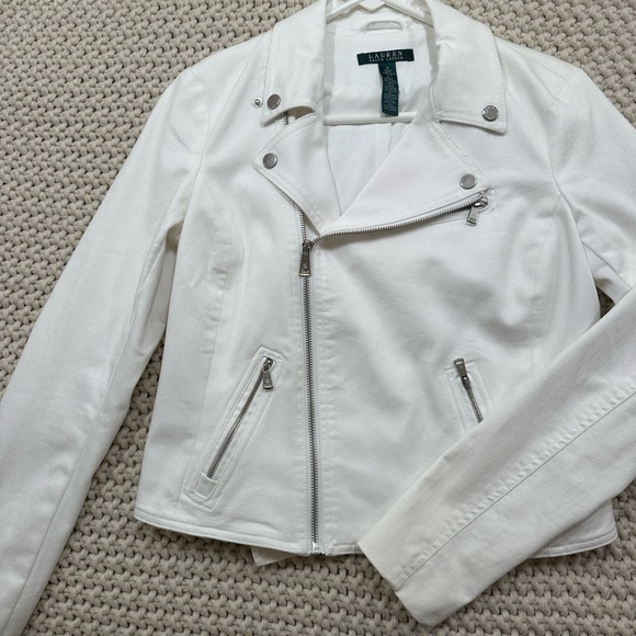 SZ 4 - Ralph Lauren White Women's Moto Jacket—fully lined - Picture 3 of 12